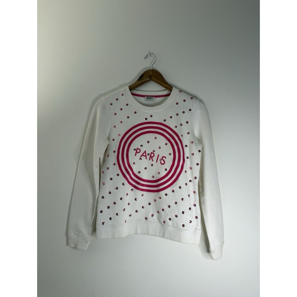 ✿ Kenzo Paris White Logo Sweatshirt Pink Studded Paris Graphic Cotton